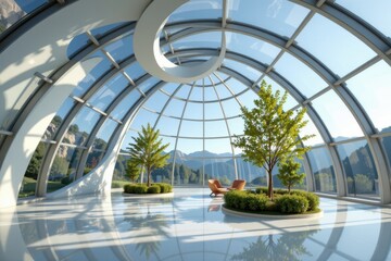 adaptive smart glass in glass domes regulates opacity, light, and heat gain automatically supporting energy efficient, eco friendly, and comfortable interior spaces for contemporary architecture.