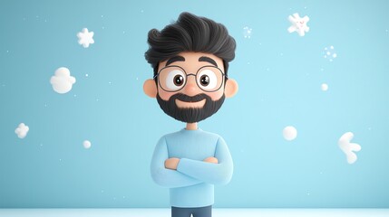 A 3D man with a friendly smile, created in a cartoon style.