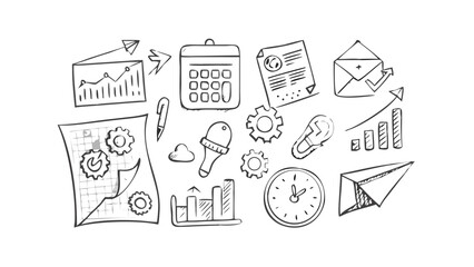Business icons doodle sketch graph