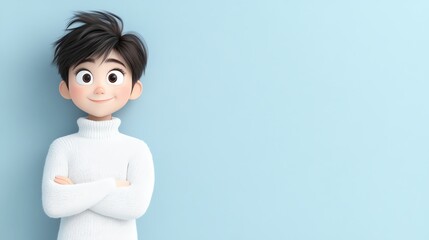 A 3D man with a friendly smile, created in a cartoon style. 