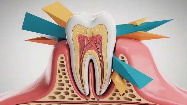 Colorful Tooth Structure Illustration with Anatomical Details and Vibrant