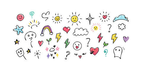 Cheerful doodle elements collection happy faces