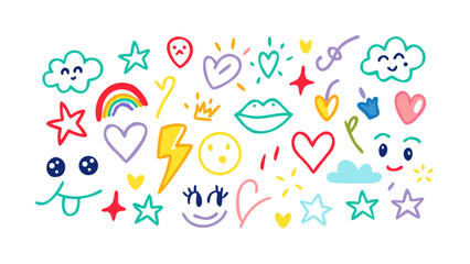 Cheerful doodle icons colorful doodles