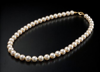 Pearl necklace on black background luxury jewelry with gold and silver beads