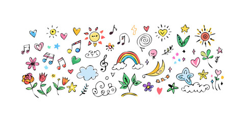 Cheerful multicolor doodle elements doodles sketch