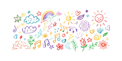 Cheerful multicolor doodle elements happy