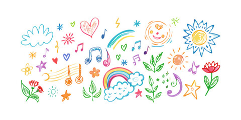 Cheerful multicolor doodles of nature and music vector