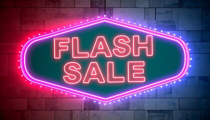 Neon flash sale sign on brick wall
