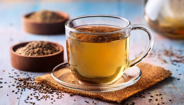 cumin seed tea jeera water for weight loss served in a glass mug