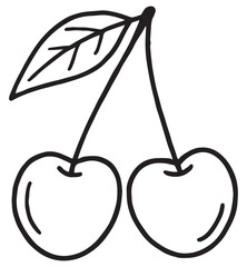 Simple line drawing of two cherries with a leaf