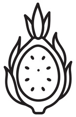 Simple line art icon of a dragon fruit cut in half