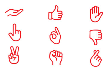 Black Hand Gesture Icons Vector Set – Peace Sign, Thumbs Up, Pointing, Fist, and Handshake Silhouettes