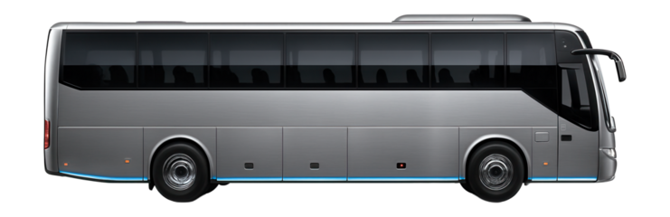 Coach bus with full-length tinted windows and integrated Wi-Fi antenna