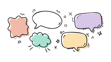 Colorful hand drawn speech bubbles and c thought bubble