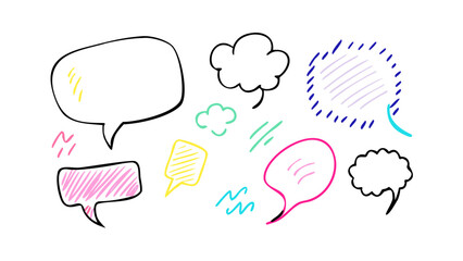 Colorful hand drawn speech bubbles and doodles communication