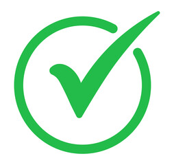 Green check mark inside circular ring, flat PNG icon with transparent background for trusted...