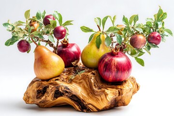 Fruit arrangement on olive wood