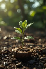 Ultra-Realistic 3D Mango Sapling Growing from Cracked Seed in Sunlight