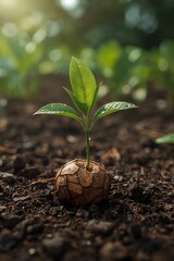 Ultra-Realistic 3D Mango Sapling Growing from Cracked Seed in Sunlight