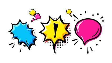 Comic style speech bubbles and shapes blue yellow
