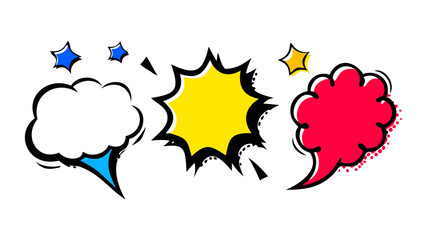 Comic style speech bubbles and starbursts comic book