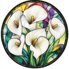 Circular Stained Glass Calla Lily Floral Arrangement