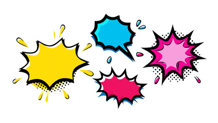 Comic style speech bubbles and shapes yellow blue