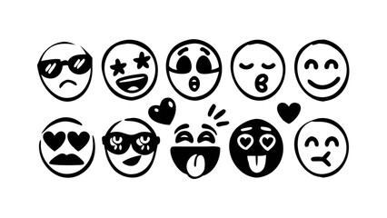 Fototapeta premium Diverse Doodle Emoji Faces black white