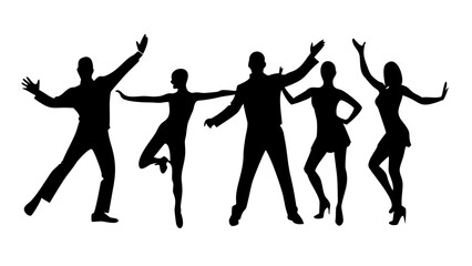 Diverse group of people dancing joyfully silhouettes