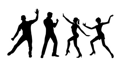 Diverse people dancing joyfully silhouettes