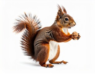 Obraz premium Curious Red Squirrel Standing Isolated on White