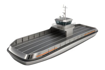 Large capacity ferry with multiple vehicle lanes and elevated bridge