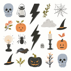 Halloween Lightning Bolt isolated in White background, silhouette Set, Halloween theme, Vector illustration
