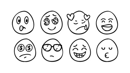 Hand drawn doodle smiley faces happy