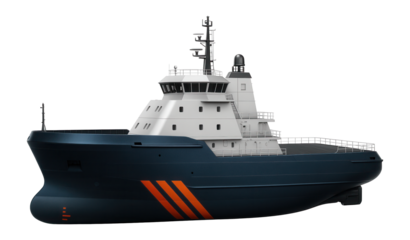 Icebreaker with a large deckhouse and visible ice-class hull markings