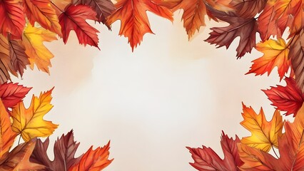 Fototapeta premium Autumn leaves Frame (watercolor pencil texture) 