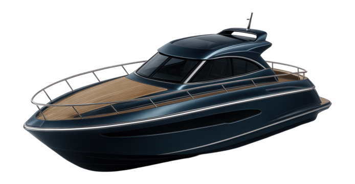 Yacht with a sleek silhouette and LED lighting along the rails