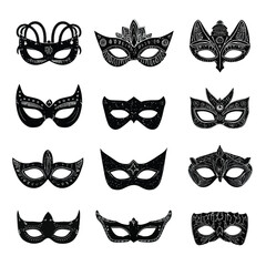 Halloween Masquerade Mask isolated in White background, silhouette Set, Halloween theme, Vector illustration