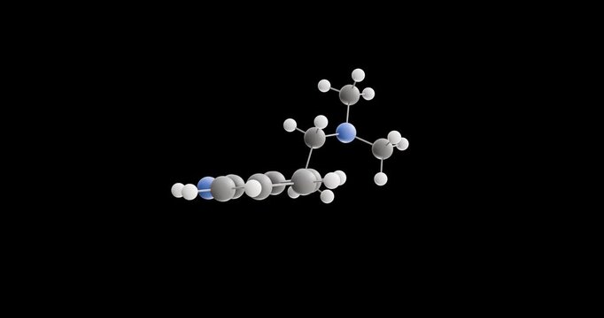 n,n-dimethyltryptamine, substituted tryptamine, psychedelic drug, dmt, molecule, seamless, rotation, loop, molecular, structure, chemical, formula, c12h16n2, 3d, model, atom, chemistry, hallucinogen, 