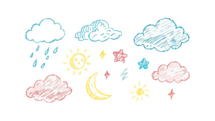 Hand drawn weather icons moon clouds