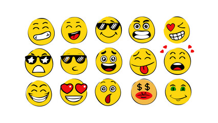 Fototapeta premium Happy expressive yellow faces emoji