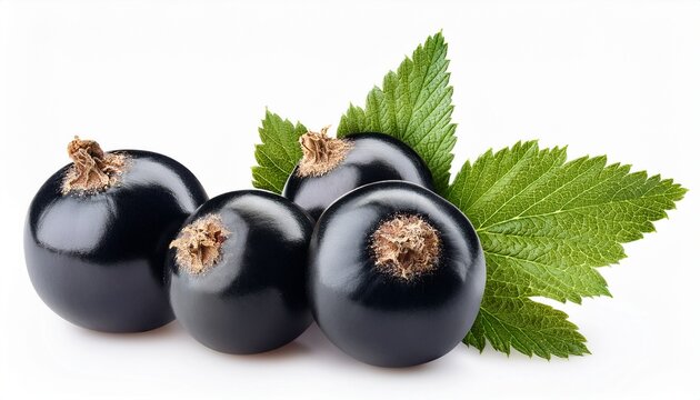 blackcurrants with leaves isolated on white background - Powered by Adobe