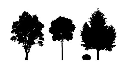 Minimalist Black Silhouette of Trees and Pinecones