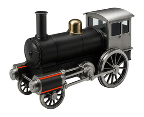 Steam engine with a small cab and exposed piston rods on each side