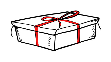Red gift box with bow doodle present ribbon