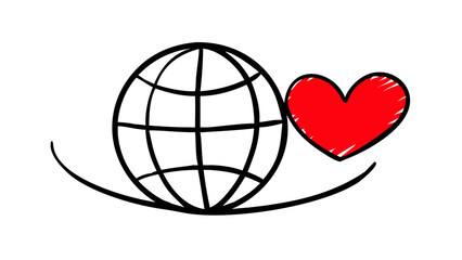 Red heart doodle with ripped edges hand drawn