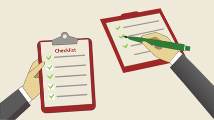 Two Hands Holding and Checking Off Checklist.