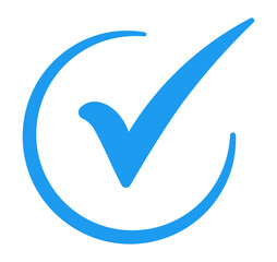 Dark blue circular verification icon with check mark, flat PNG with transparent background for...
