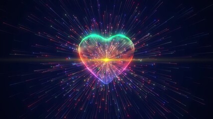 Abstract Glowing Heart With Bursting Rainbow Light Rays Dynamic Love Energy Visual,glowing Heart With Light Streaks, Colorful Particle Burst, Abstract Love And Romance Background.abstract Heart With B - Powered by Adobe