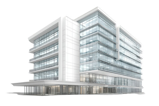 Modern architectural render of a gleaming, multi-story office building